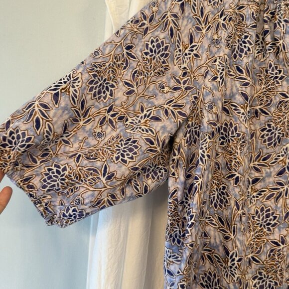 J Jill Linen Tunic Top Womens Medium Purple Floral Peasant Lace look Boho Blouse - Picture 4 of 16